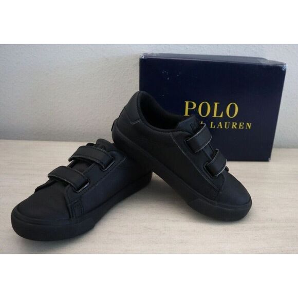 Polo Ralph Lauren Toddler Sz 9.5M Triple Black Eastern EZ Strap Low Top Sneakers - Picture 1 of 11